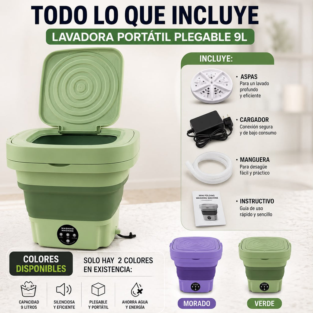 🧺 Lavadora Portátil Plegable 9L – Lava tu Ropa Fácilmente en Cualquier Lugar